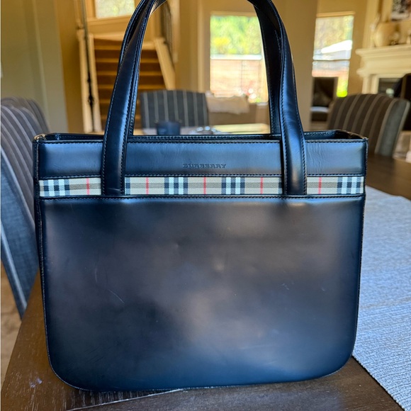 Burberry Handbags - AUTHENTIC!!!! Burberry Black Leather Tote with Check Accent